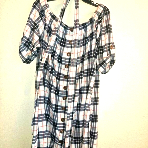 Plaid Comfy Off-Shoulder Western Country Concert Button Down Midi Dress 1X - Picture 2 of 4